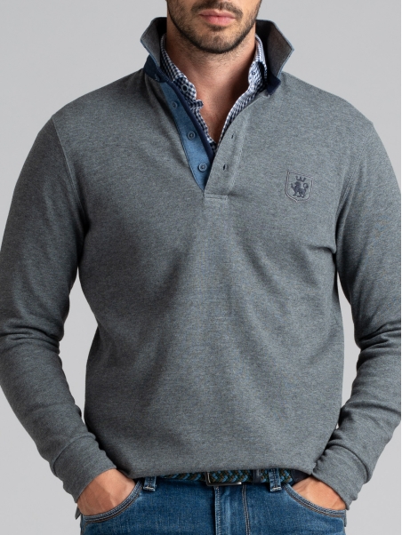 Polo de manga larga de jersey bicolor para hombre