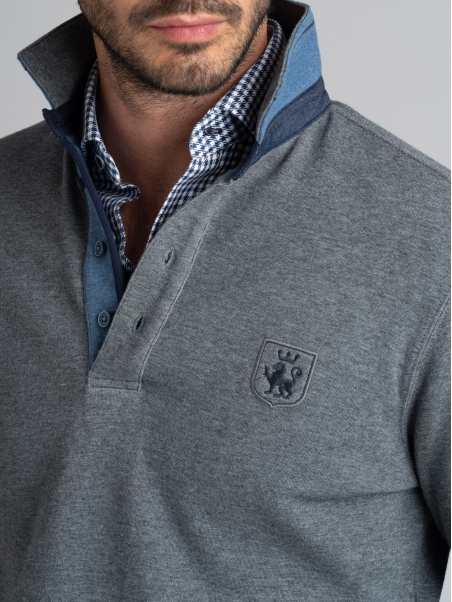 Polo de manga larga de jersey bicolor para hombre