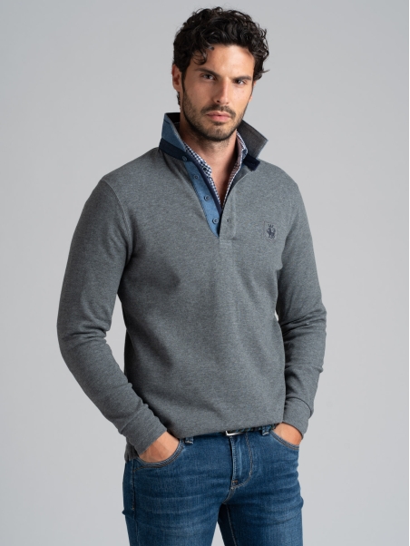 Polo de manga larga de jersey bicolor para hombre