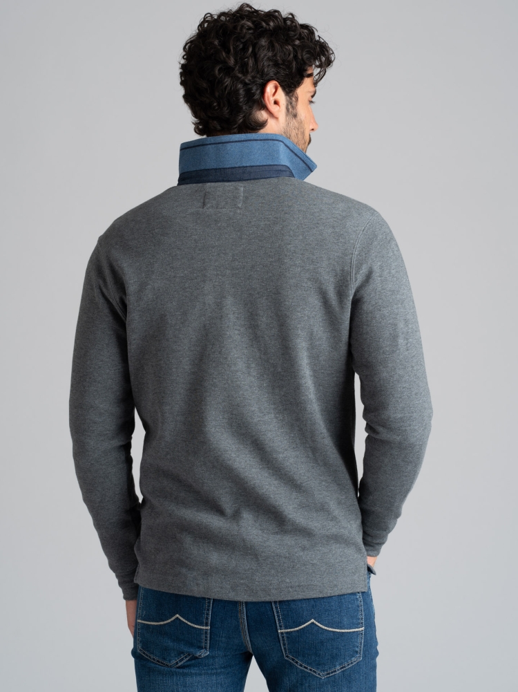 Polo de manga larga de jersey bicolor para hombre