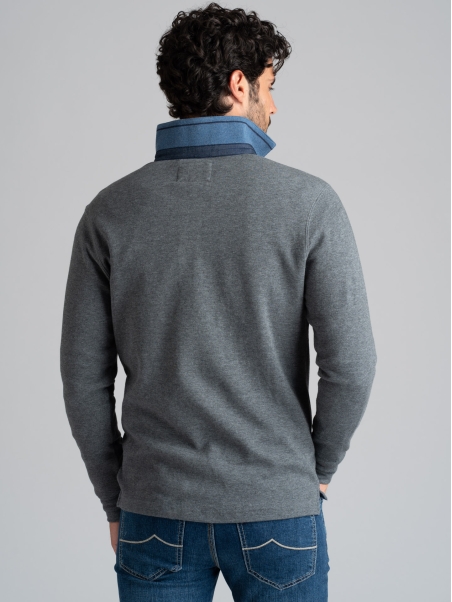 Polo de manga larga de jersey bicolor para hombre