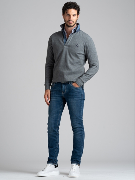 Polo de manga larga de jersey bicolor para hombre