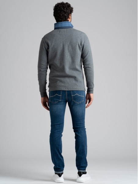 Polo de manga larga de jersey bicolor para hombre