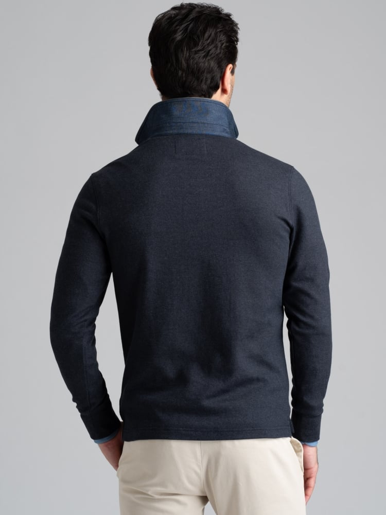 Polo de manga larga para hombre con bolsillo en el pecho y cuello doble