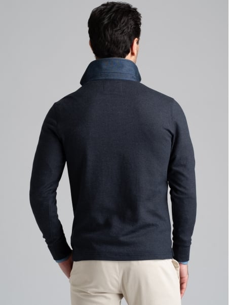 Polo de manga larga para hombre con bolsillo en el pecho y cuello doble