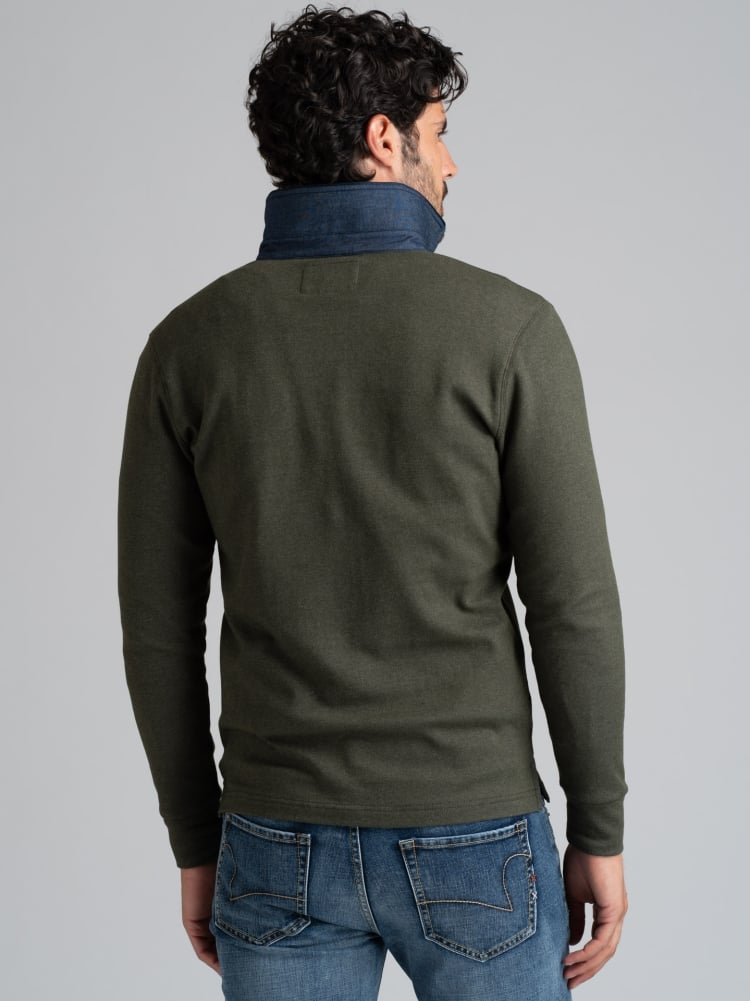 Polo de manga larga para hombre con bolsillo en el pecho y cuello doble