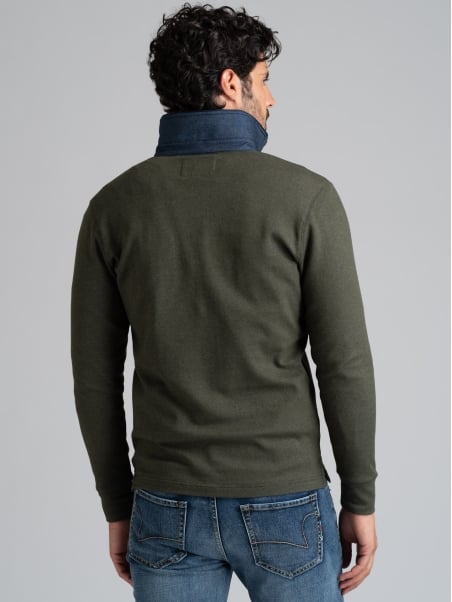 Polo de manga larga para hombre con bolsillo en el pecho y cuello doble