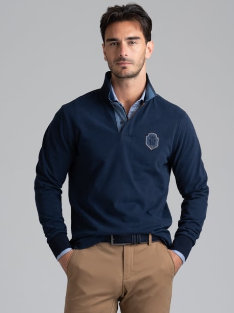 Polo de hombre en jersey con cuello ribeteado