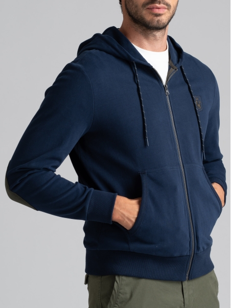 Felpa uomo full zip con cappuccio in jersone con contrasti