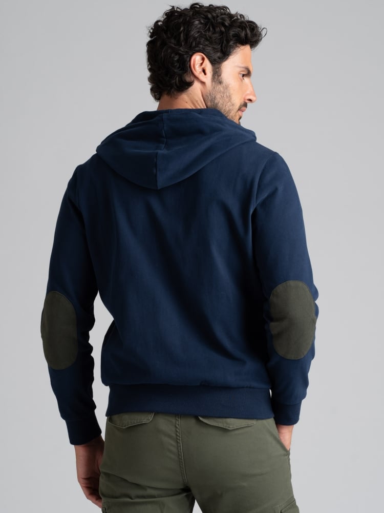 Sudadera con capucha y cremallera completa para hombre en jersone con contrastes