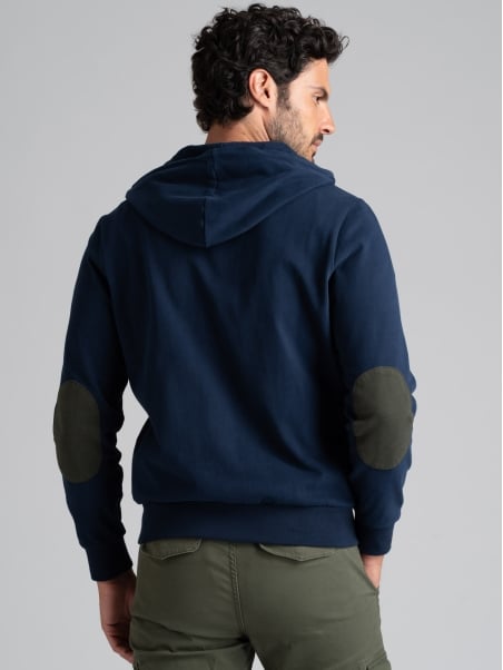 Sudadera con capucha y cremallera completa para hombre en jersone con contrastes