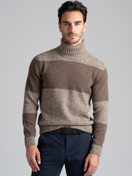 Jersey de hombre de cuello alto mouliné con inserciones en tono melange