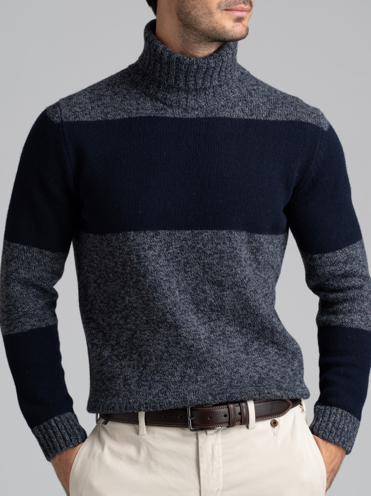 Jersey de hombre de cuello alto mouliné con inserciones en tono melange