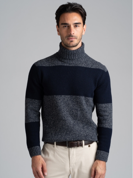 Jersey de hombre de cuello alto mouliné con inserciones en tono melange