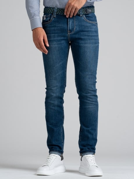 Vaqueros de cinco bolsillos para hombre en denim elástico azul