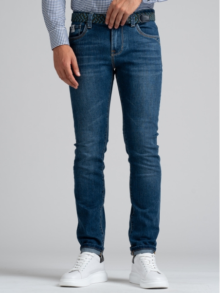 Vaqueros de cinco bolsillos para hombre en denim elástico azul