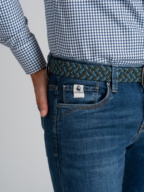 Vaqueros de cinco bolsillos para hombre en denim elástico azul 2