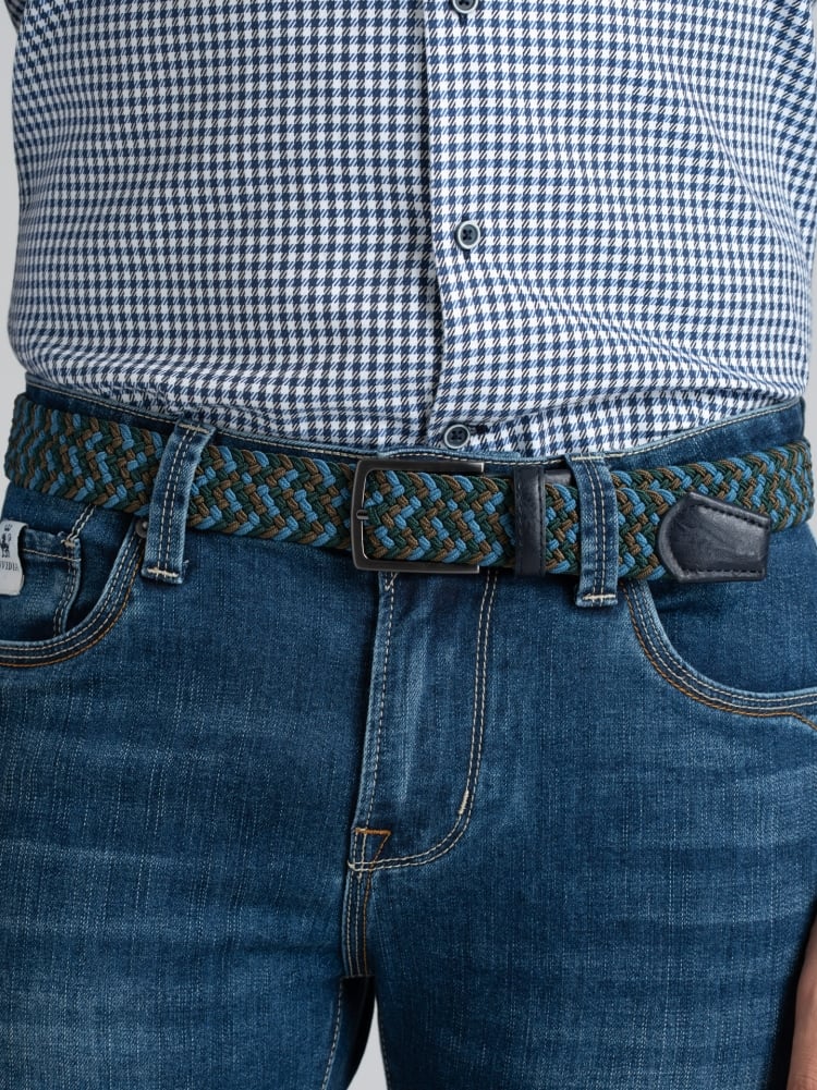 Vaqueros de cinco bolsillos para hombre en denim elástico azul