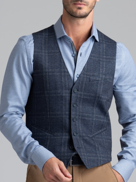 Chaleco de hombre en punto con estampado Gales azul