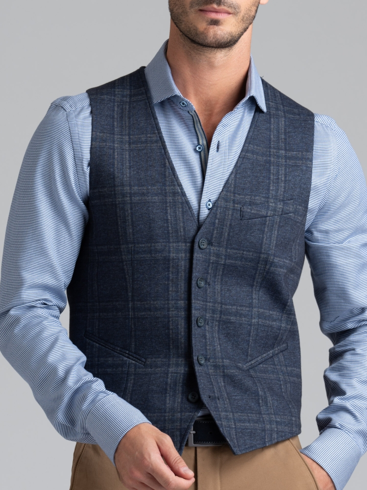 Chaleco de hombre en punto con estampado Gales azul