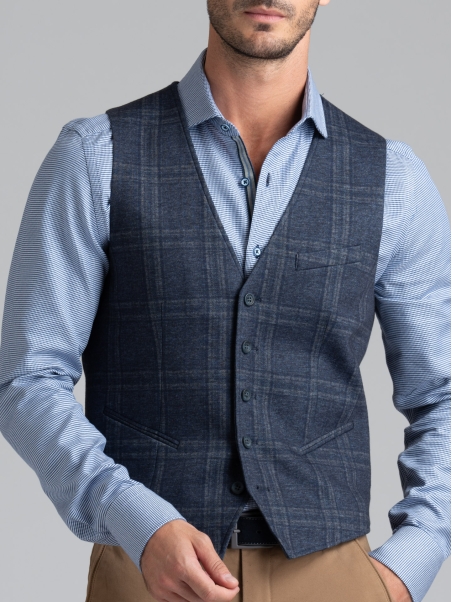 Chaleco de hombre en punto con estampado Gales azul