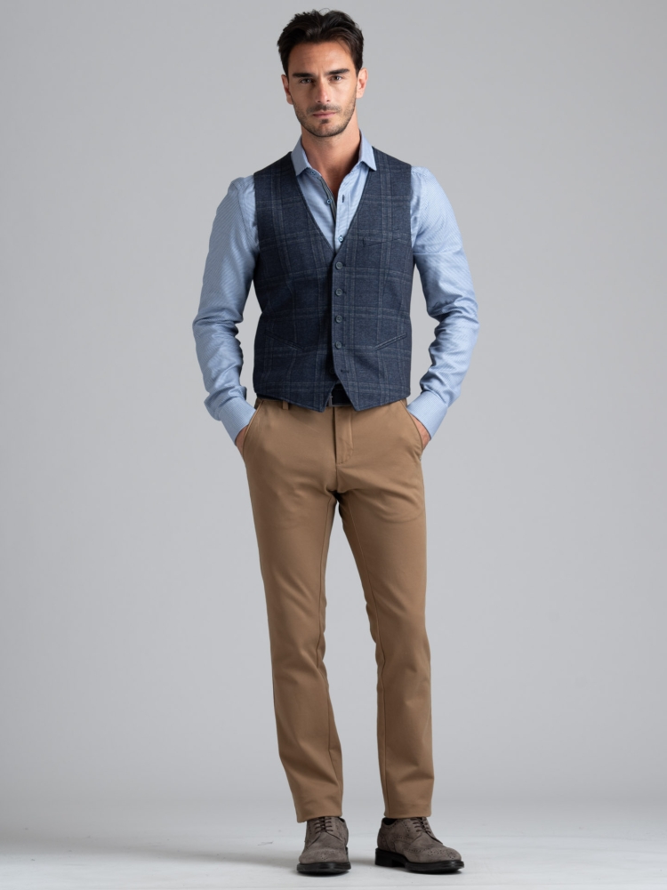 Chaleco de hombre en punto con estampado Gales azul