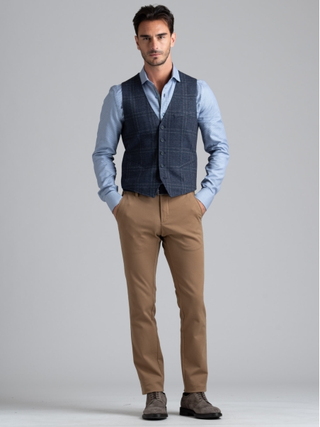 Chaleco de hombre en punto con estampado Gales azul