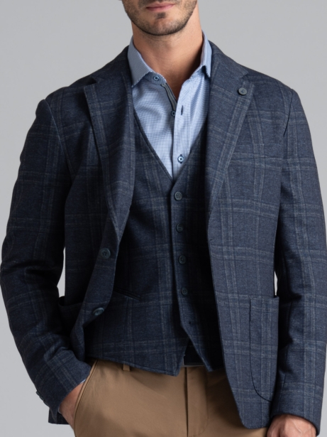 Chaqueta Galle azul para hombre, de punto elástico con efecto tricotado