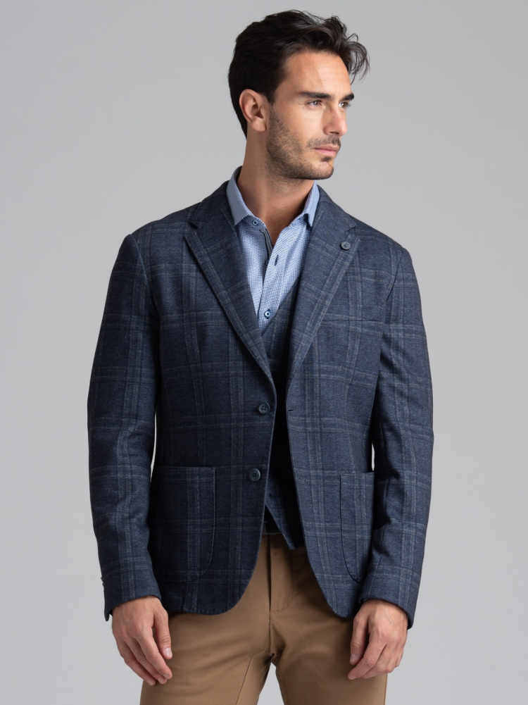 Chaqueta Galle azul para hombre, de punto elástico con efecto tricotado