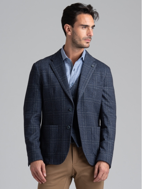 Chaqueta Galle azul para hombre, de punto elástico con efecto tricotado