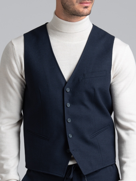Chaleco de hombre en tejido azul estampado Pied de Poule