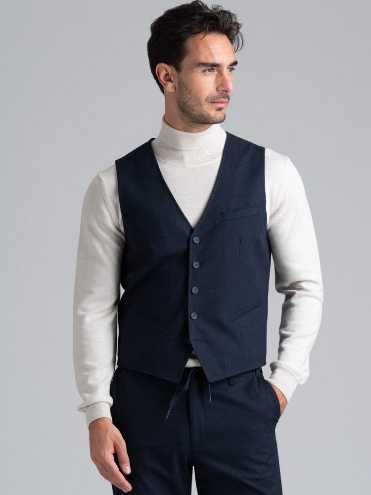 Gilet uomo in tessuto fantasia Pied de Poule blu