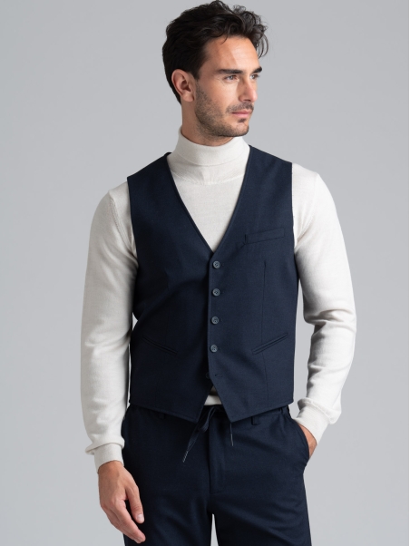 Chaleco de hombre en tejido azul estampado Pied de Poule