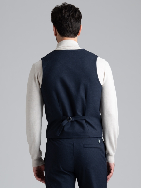 Chaleco de hombre en tejido azul estampado Pied de Poule