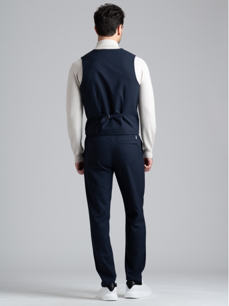Chaleco de hombre en tejido azul estampado Pied de Poule