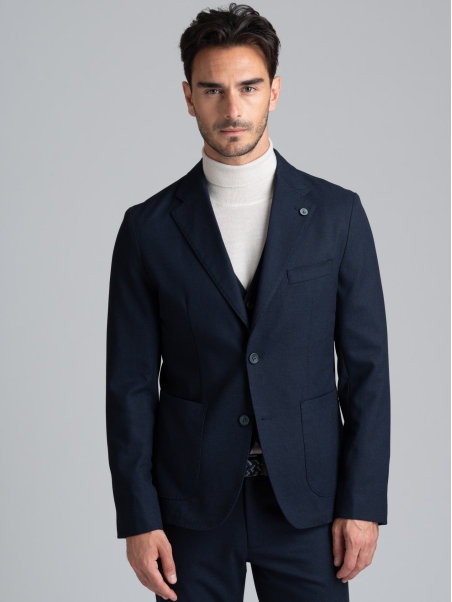 Chaqueta hombre pata de gallo micro estampado azul mano caliente