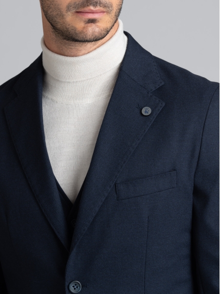 Chaqueta hombre pata de gallo micro estampado azul mano caliente