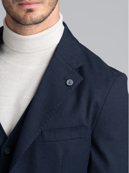 Chaqueta hombre pata de gallo micro estampado azul mano caliente