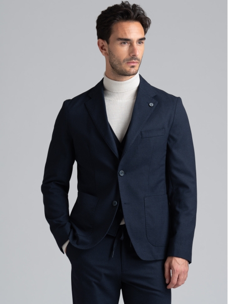 Chaqueta hombre pata de gallo micro estampado azul mano caliente