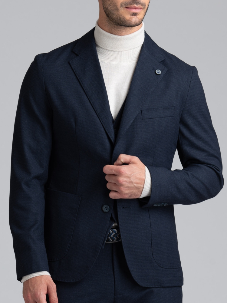 Chaqueta hombre pata de gallo micro estampado azul mano caliente