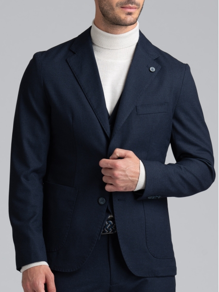 Chaqueta hombre pata de gallo micro estampado azul mano caliente