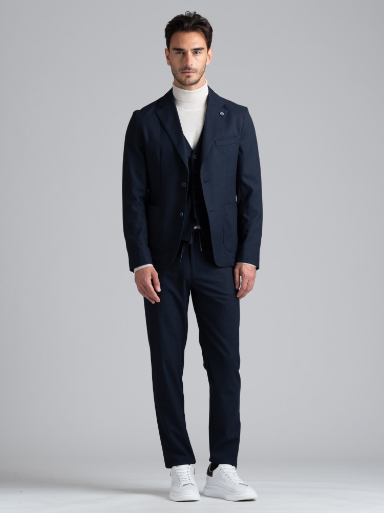 Chaqueta hombre pata de gallo micro estampado azul mano caliente