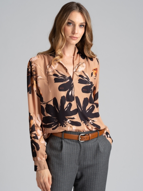 Camisa de mujer con cuello chal y estampado floral