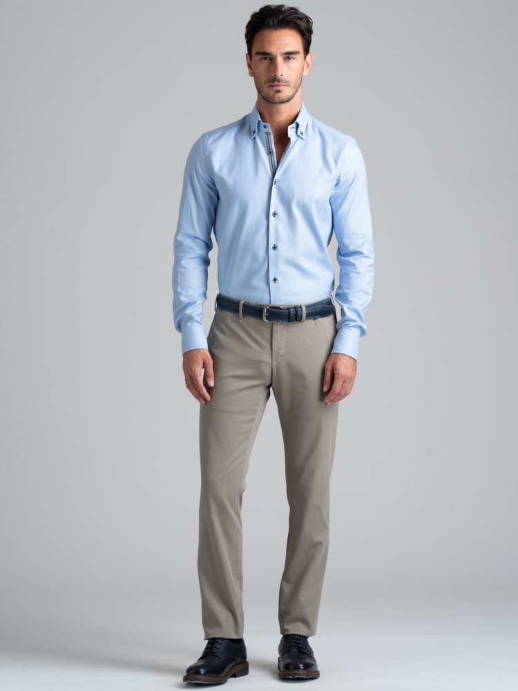 Camisa abotonada de hombre microtejido azul