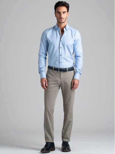 Camisa abotonada de hombre microtejido azul