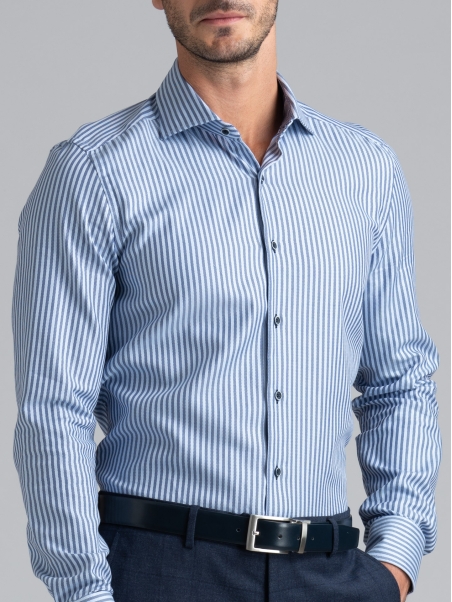 Camisa de rayas para hombre en tejido de sarga real