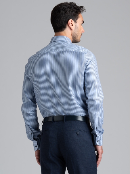 Camisa de rayas para hombre en tejido de sarga real