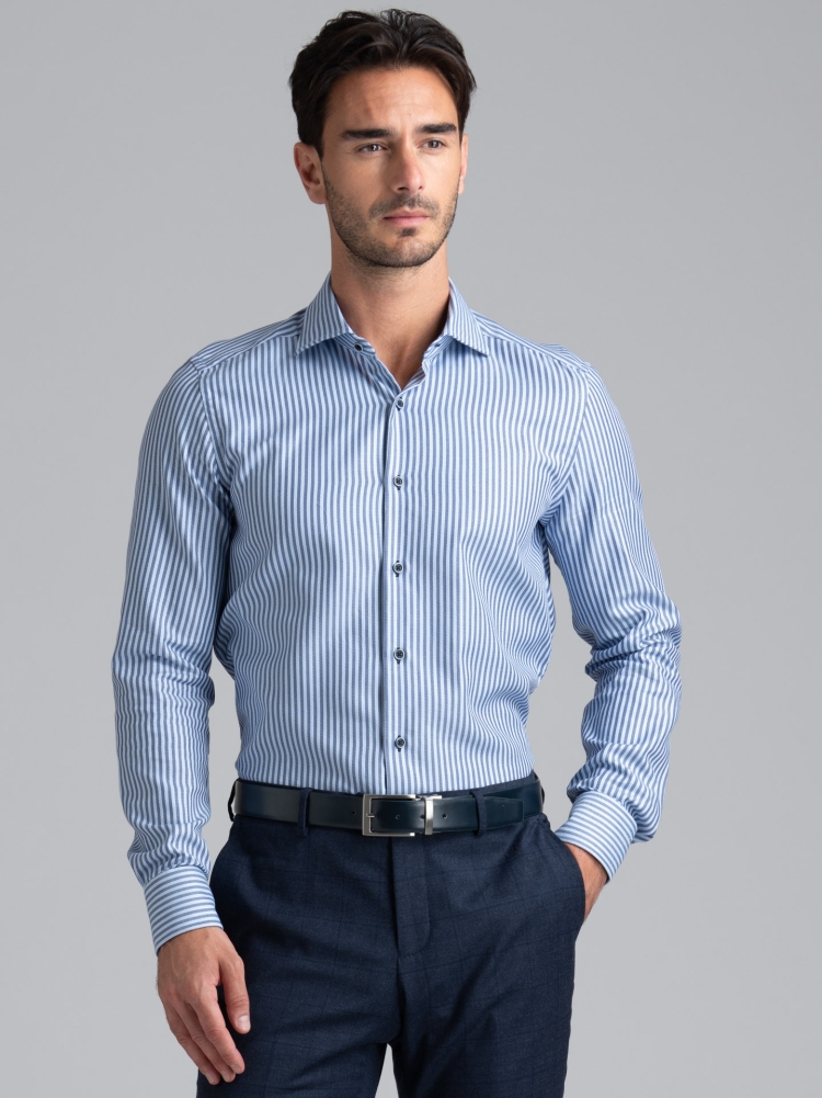 Camisa de rayas para hombre en tejido de sarga real