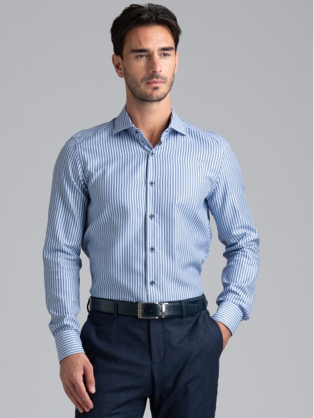 Camisa de rayas para hombre en tejido de sarga real