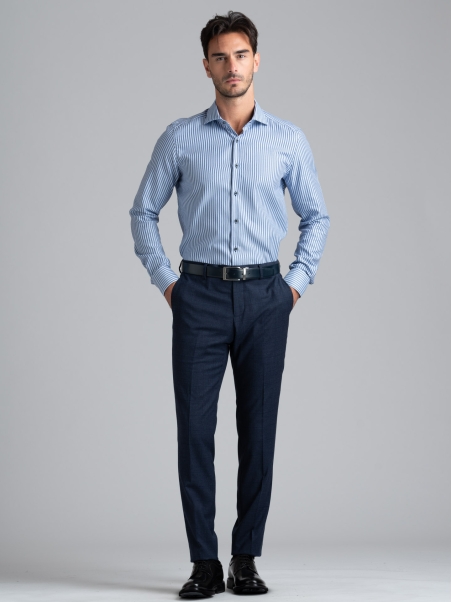 Camisa de rayas para hombre en tejido de sarga real